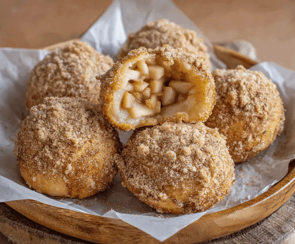 Delicious homemade Air Fryer Apple Pie Bombs with flaky crust and cinnamon-spiced apple filling, served fresh and golden brown.