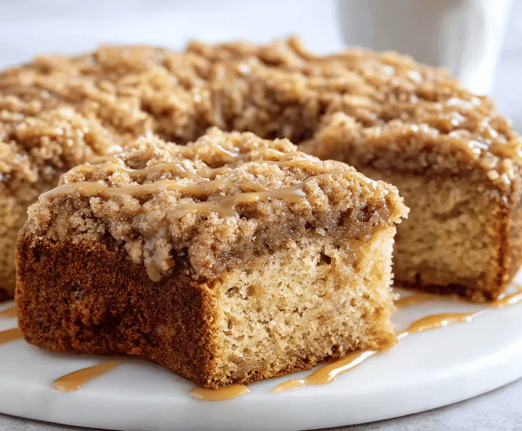 Delicious banana crumb coffee cake with a golden streusel topping, perfect for breakfast or brunch