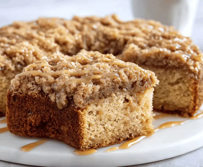 Delicious banana crumb coffee cake with a golden streusel topping, perfect for breakfast or brunch