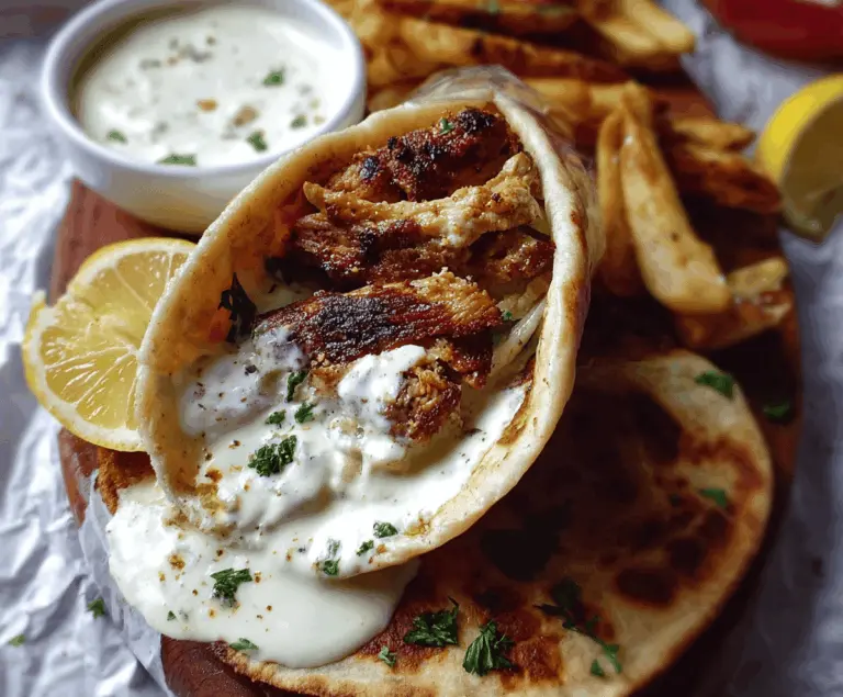 Delicious Chicken Shawarma served with creamy garlic sauce on a plate, garnished with fresh herbs, perfect for flavorful Middle Eastern-inspired meals
