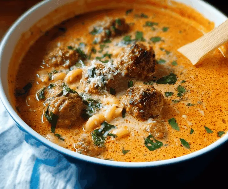 Creamy Italian Meatball Soup with tender meatballs, fresh herbs, and a flavorful creamy broth in a bowl