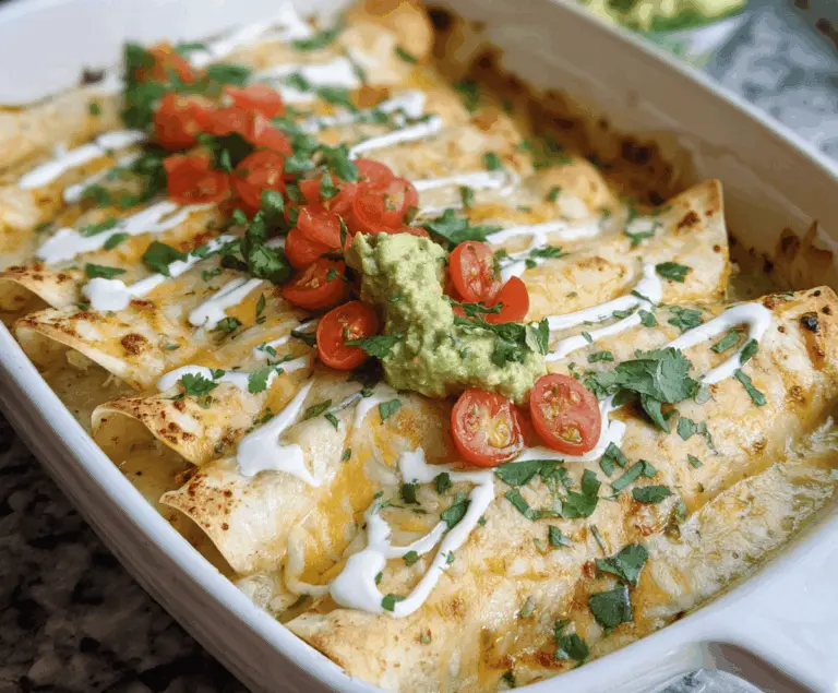 Delicious low carb white chicken enchiladas served with creamy sauce and fresh cilantro on top