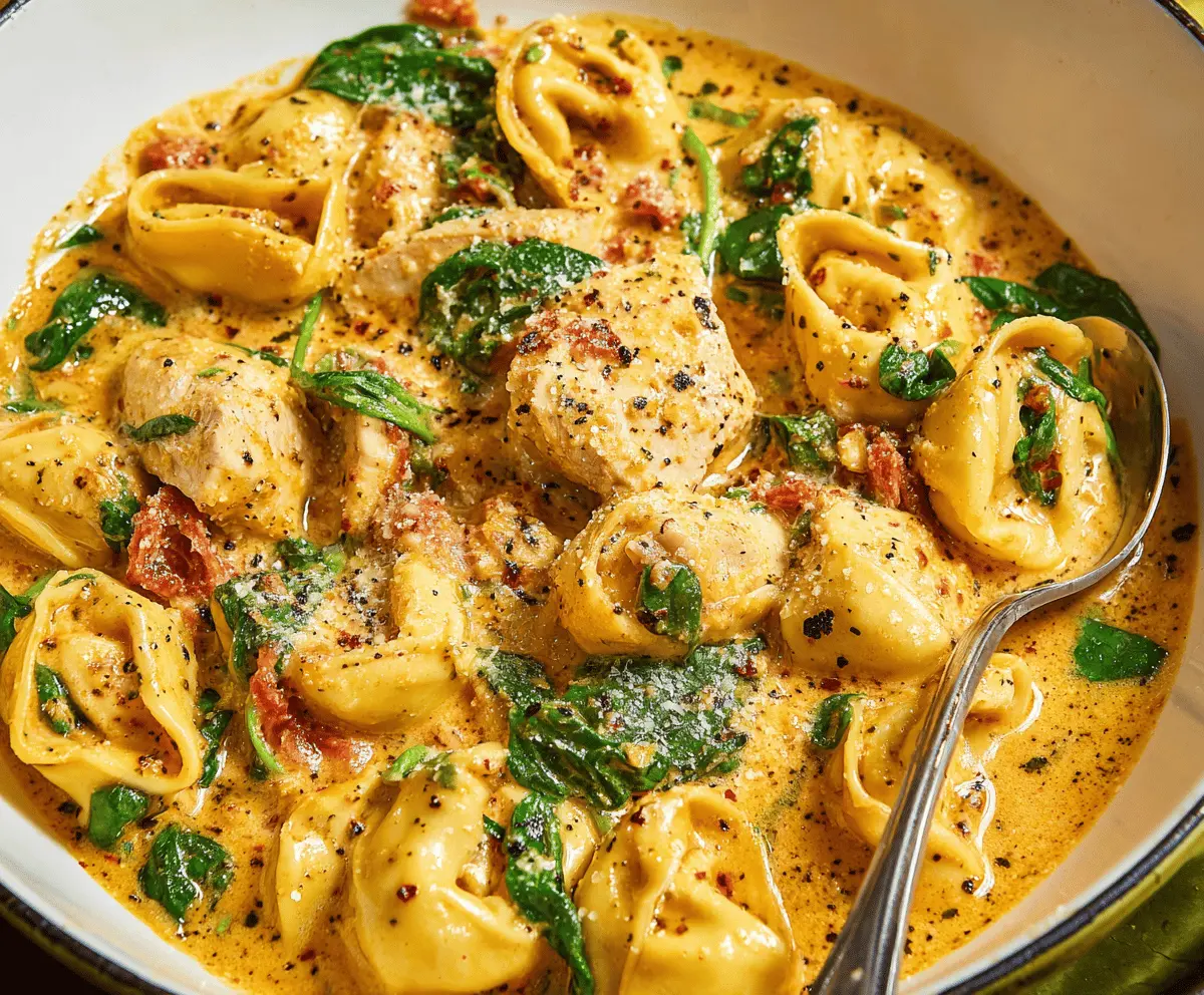 Creamy Marry Me Tortellini pasta with spinach and sun-dried tomatoes