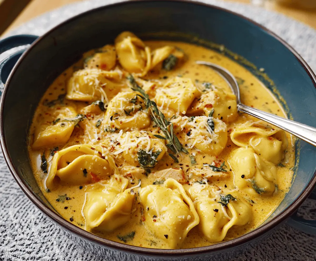 Close-up of Marry Me Tortellini in creamy sun-dried tomato sauce