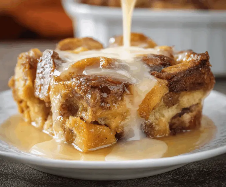 Delicious homemade pumpkin bread pudding topped with whipped cream and cinnamon, perfect for fall dessert