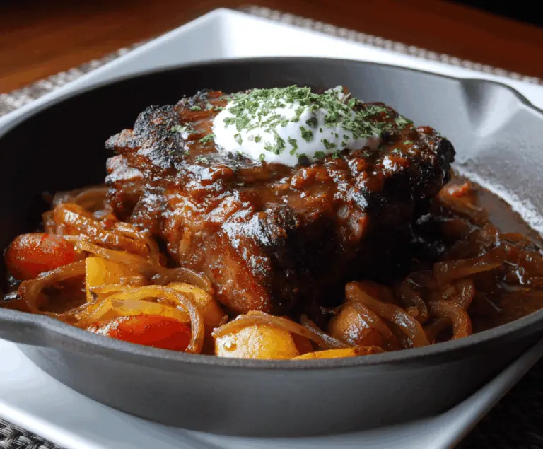 Tender apple cider braised pork shoulder served with savory vegetables, perfect for a comforting and flavorful meal.