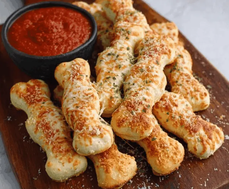 Delicious cheesy breadstick bones topped with melted cheese and herbs, perfect for a spooky appetizer or Halloween party snack.