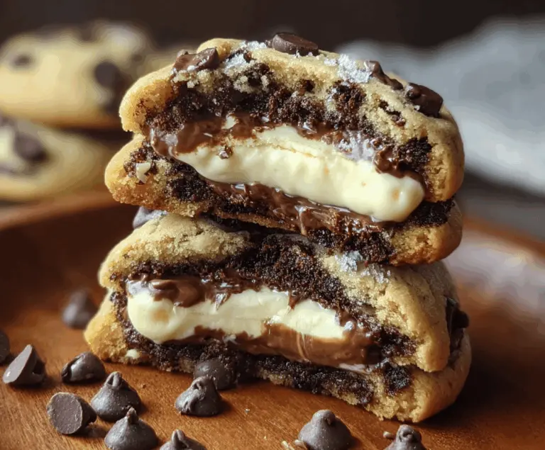 Delicious homemade chocolate chip cookies filled with creamy cheesecake, perfect for dessert or sweet cravings.