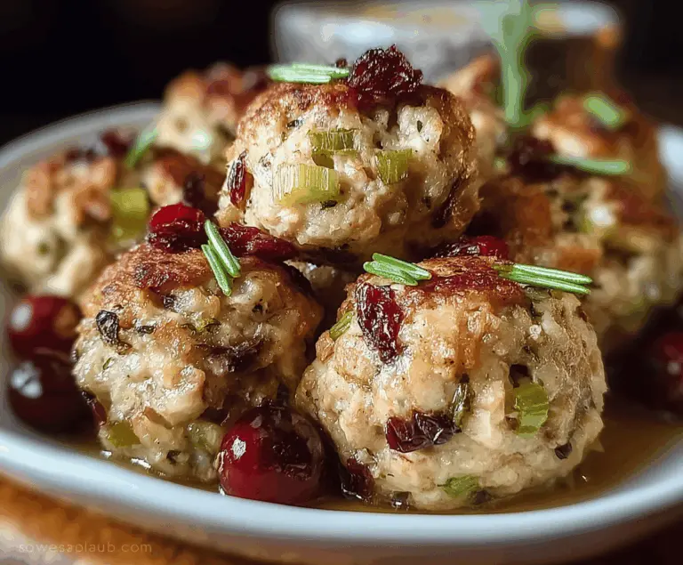 Delicious Cranberry Turkey Stuffing Balls served on a plate with fresh cranberries and herbs, perfect for holiday dinners.