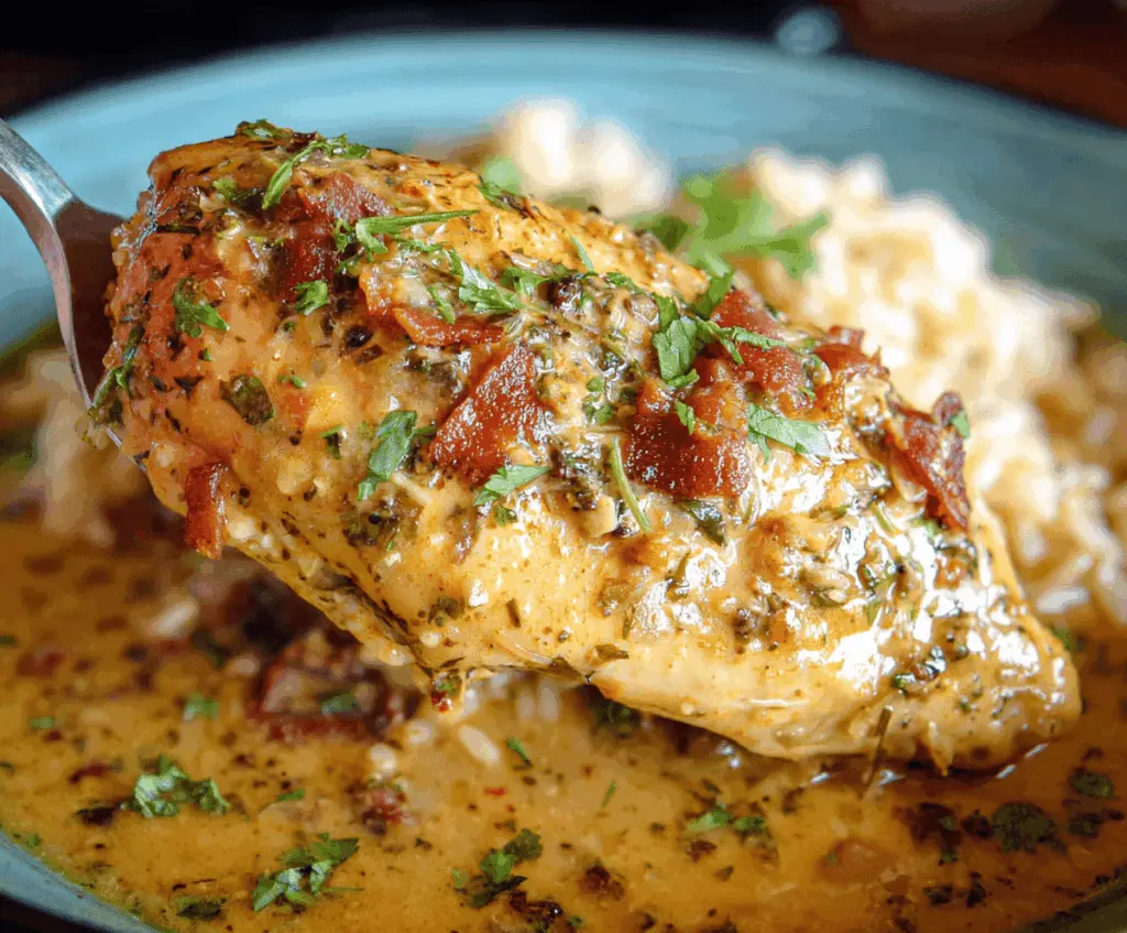 Creamy Crockpot Marry Me Chicken served in a bowl with herbs, perfect for a romantic dinner