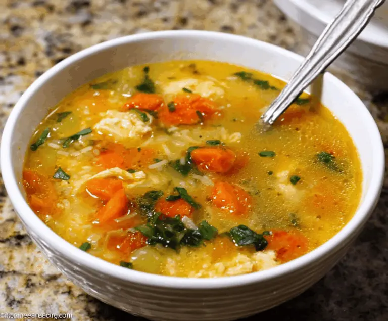 A bowl of comforting Italian Penicillin Soup garnished with fresh herbs, showcasing a hearty blend of vegetables, garlic, and broth in a rustic setting.
