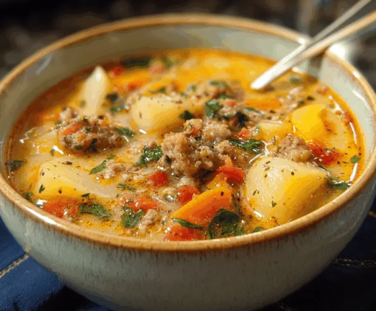 Creamy Italian Sausage and Potato Soup with fresh herbs in a bowl, perfect for a hearty and comforting meal