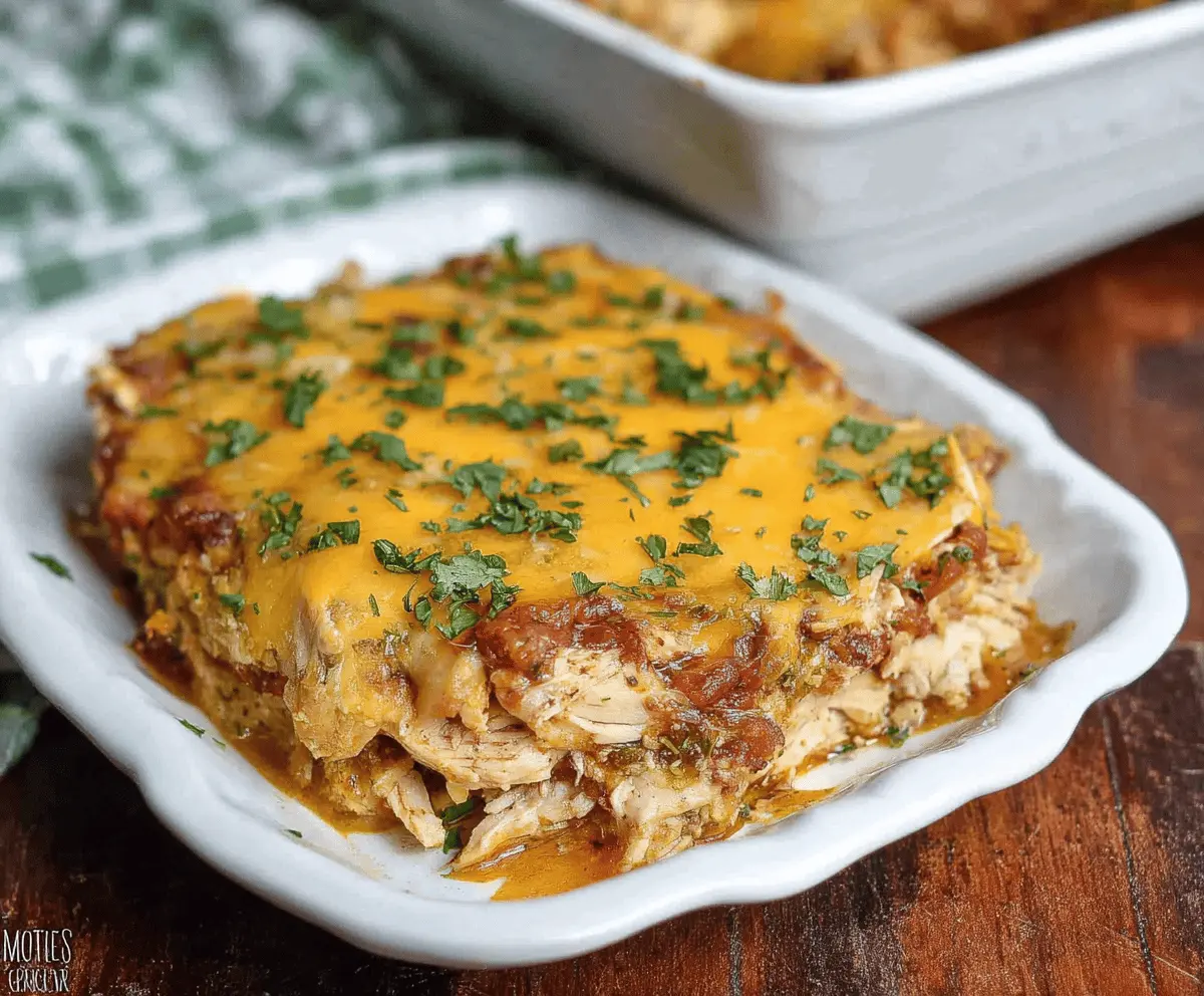Delicious Keto Mexican Chicken Casserole with melted cheese and savory spices in a baking dish