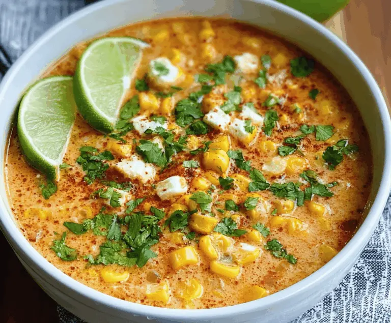 Creamy Mexican Street Corn Soup in a Crockpot, featuring vibrant corn, cheese, and spices for a flavorful comfort meal