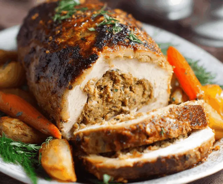 Delicious vegan turkey roast on a serving platter, perfect for plant-based holidays.