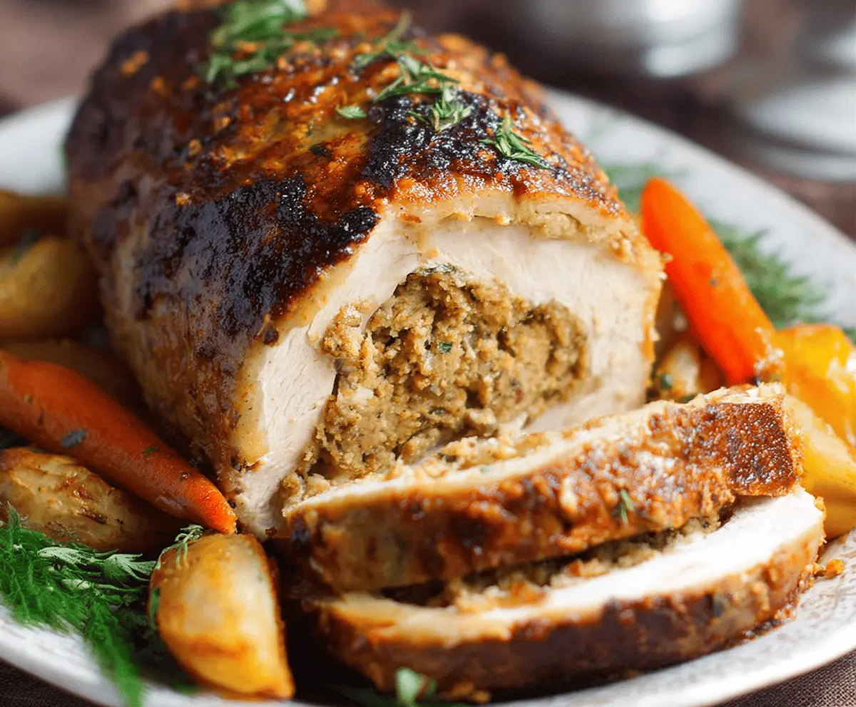 Delicious vegan turkey roast on a serving platter, perfect for plant-based holidays.