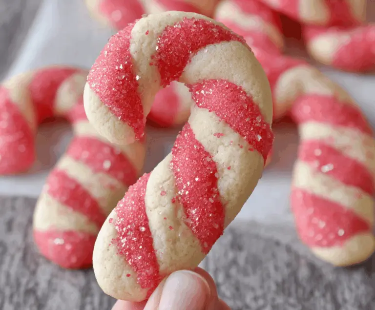Delicious Candy Cane Cookies with red and white striped peppermint design on a festive plate