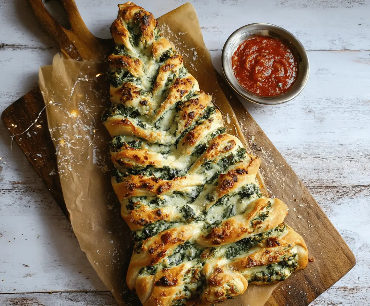 Festive Christmas Tree Spinach Dip Breadsticks for holiday appetizers