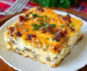 Delicious Crack Breakfast Casserole with eggs, cheese, and breakfast meats served hot.