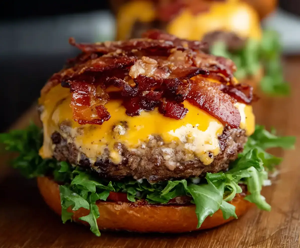 Delicious Crack Burgers stacked with fresh toppings on a plate