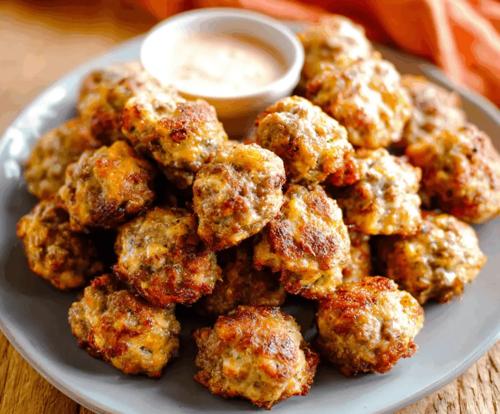 Delicious Cream Cheese Sausage Balls served on a plate, perfect for appetizers.