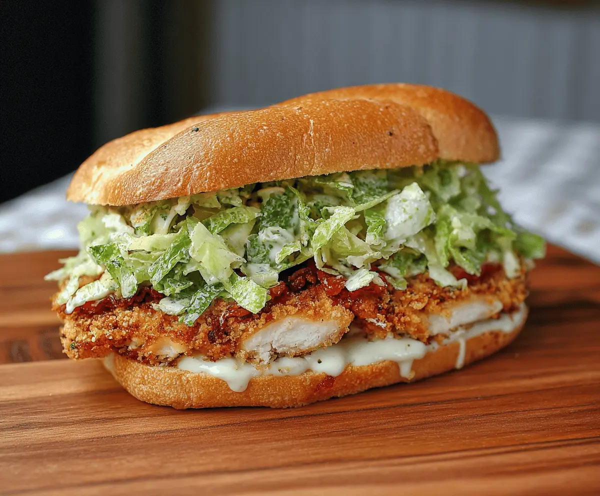 Delicious crispy chicken Caesar sandwich with fresh lettuce and creamy Caesar dressing