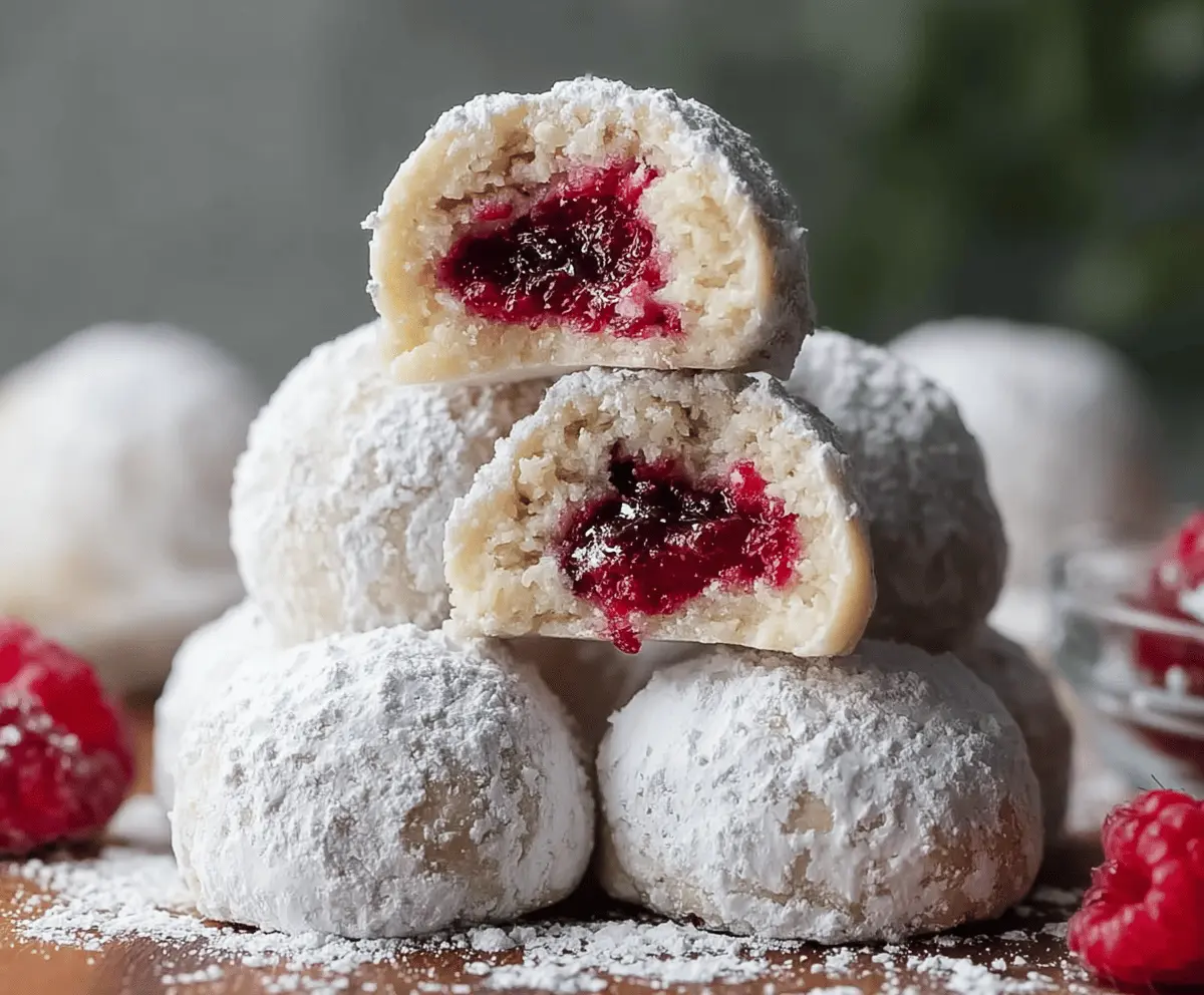Easy Raspberry Almond Snowball Cookies