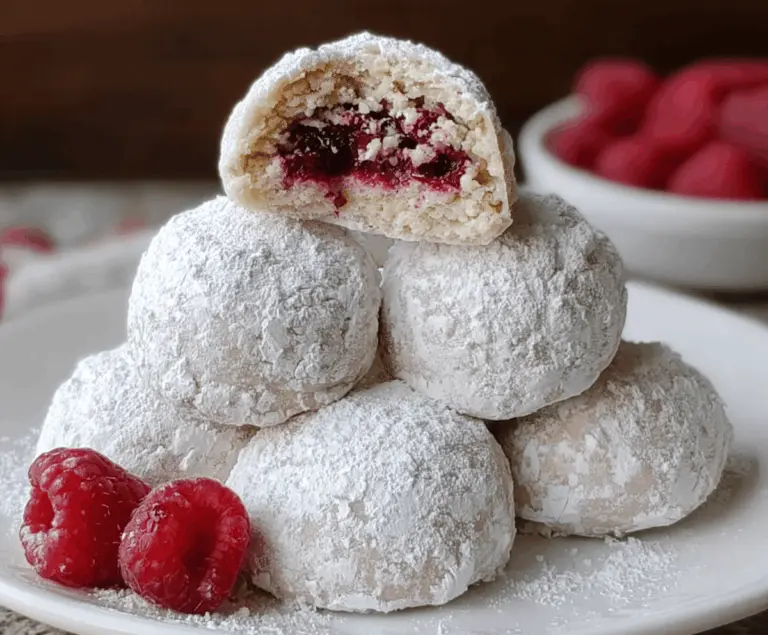Raspberry Filled Almond Snowball Cookies