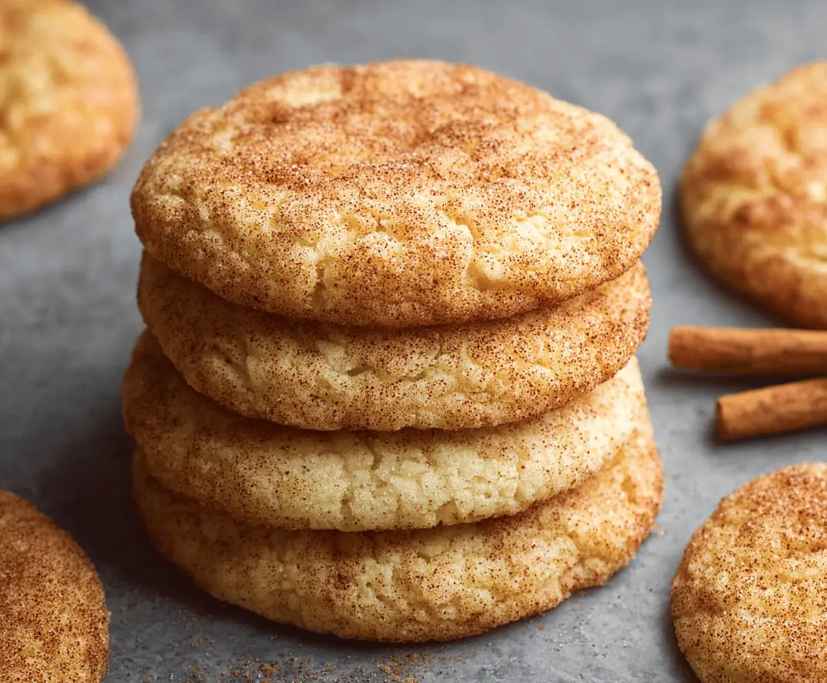 Delicious homemade snickerdoodle cookies with cinnamon sugar coating on a baking sheet.