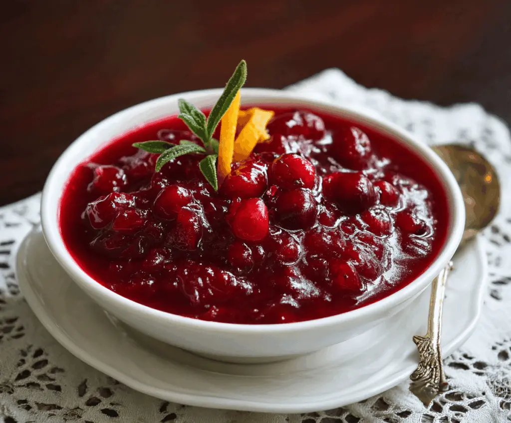 Delicious homemade Christmas cranberry sauce with fresh cranberries and festive ingredients.