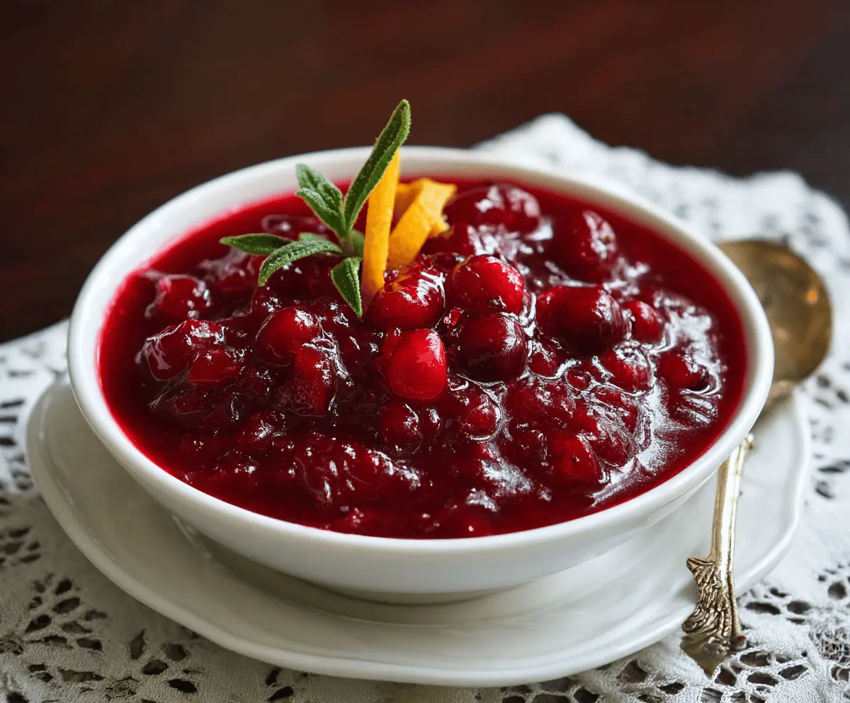 Delicious homemade Christmas cranberry sauce with fresh cranberries and festive ingredients.