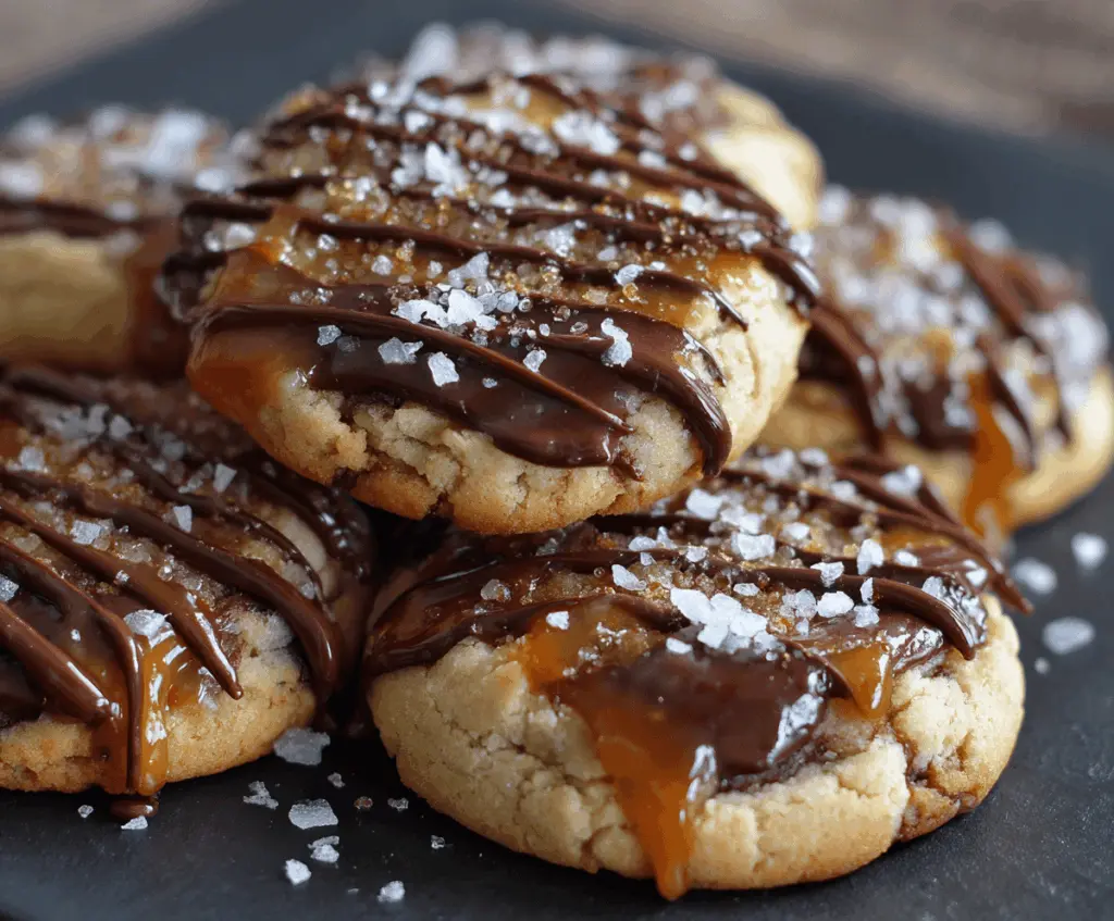 Delicious Ultimate Twix-Style Cookies with caramel, chocolate, and crunchy cookie layers on a plate