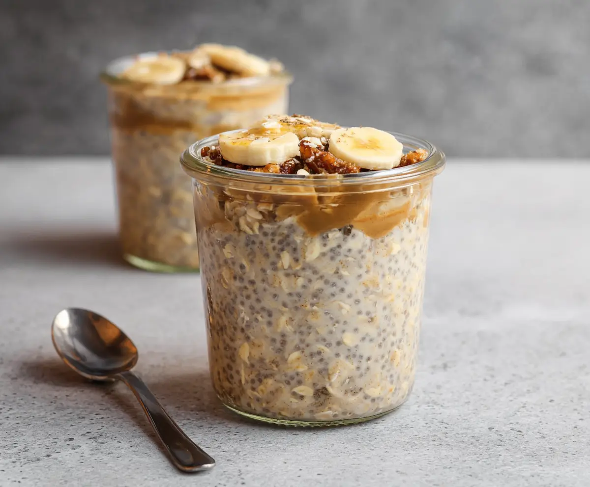 Creamy brown sugar overnight oats in a jar topped with fresh berries for a delicious breakfast.