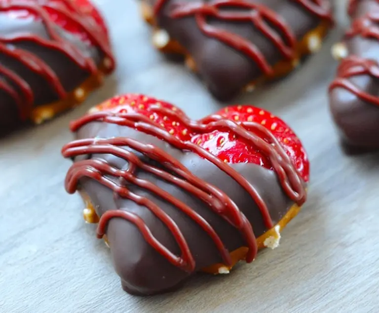 Chocolate-Dipped Strawberry Pretzel Hearts