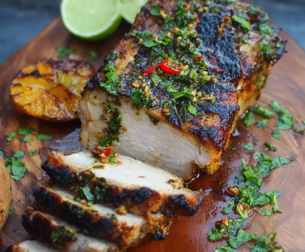 Healthy Cuban Mojo Marinated Pork with citrus and garlic sauce served with rice