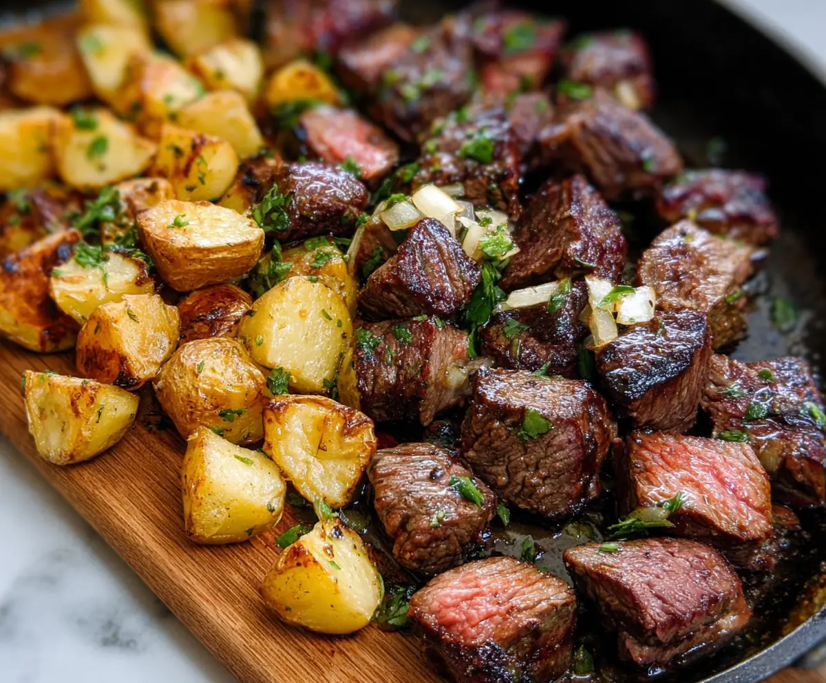 Garlic Butter Steak Bites & Crispy Potatoes