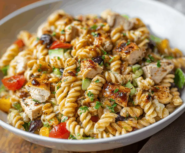 High Protein BBQ Chicken Pasta Salad