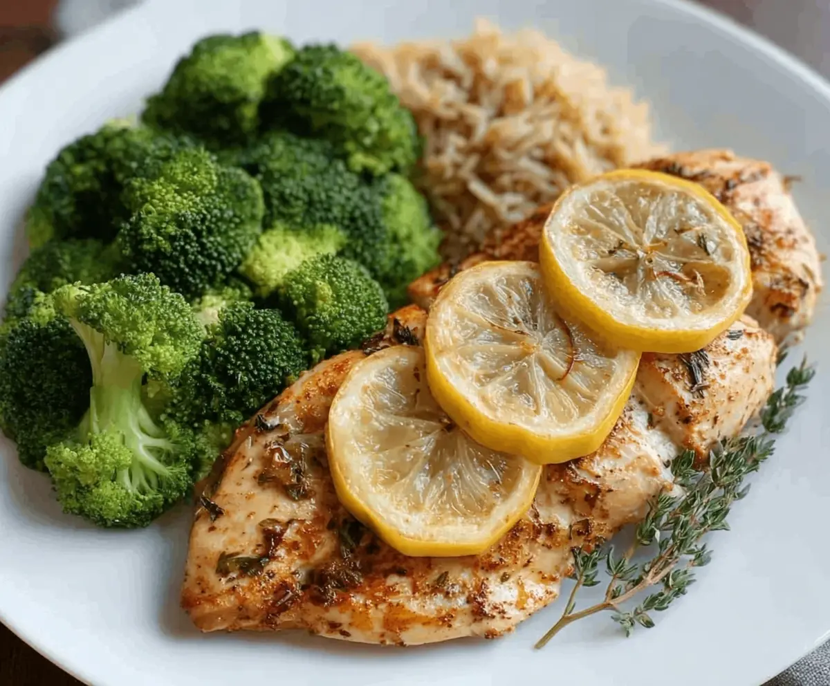 Delicious Lemon Garlic Chicken served with fresh broccoli, perfect for a healthy meal.