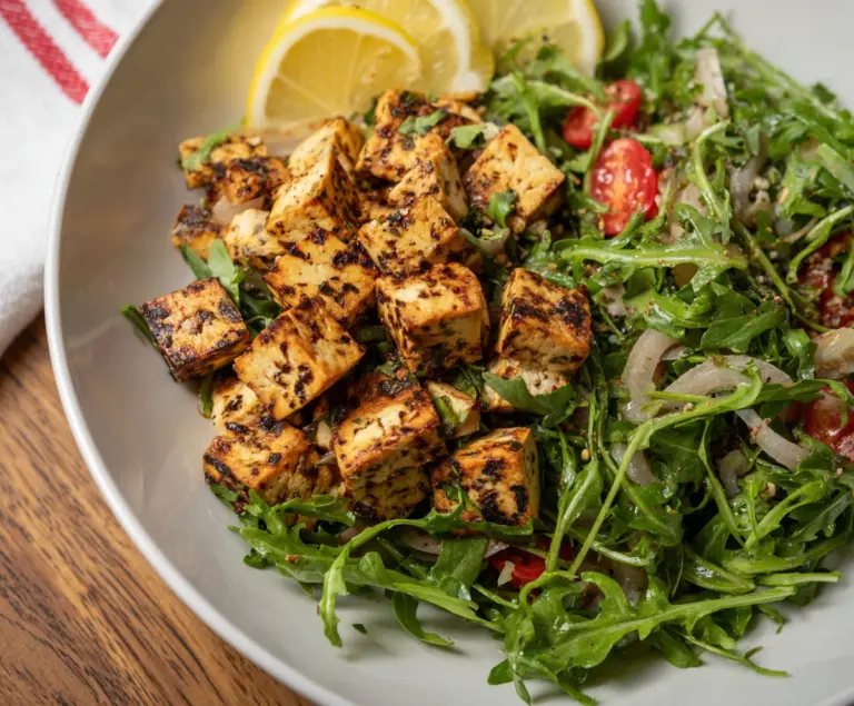 Lemon-Garlic Tofu with Arugula Salad