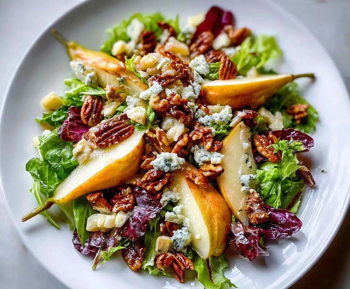 Easy Pear & Gorgonzola Salad with Candied Walnuts