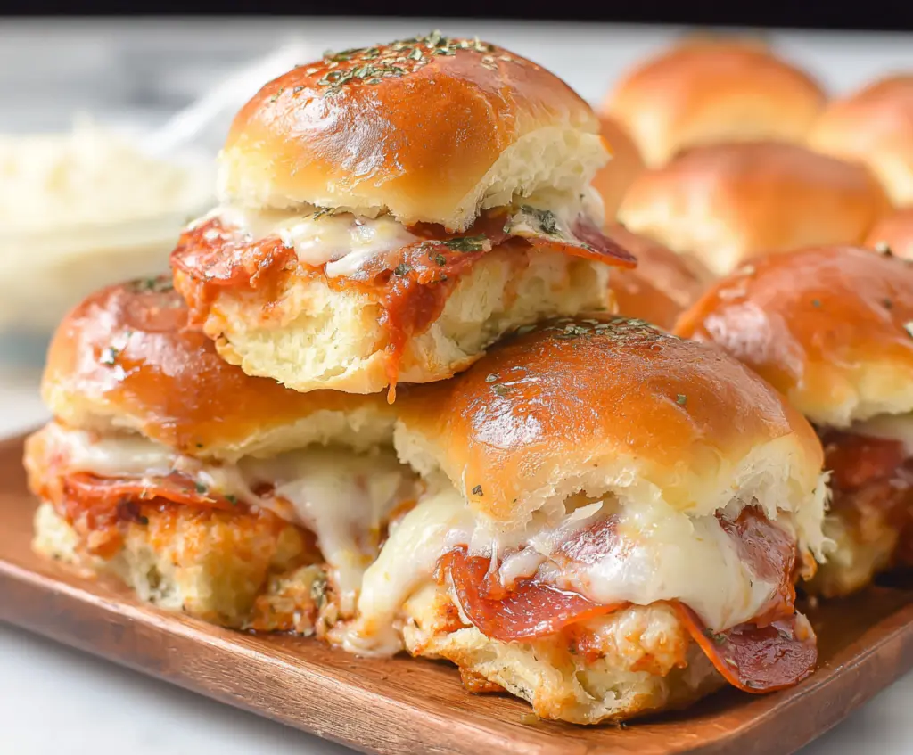 Delicious pepperoni pizza sliders with melted cheese and crispy bread rolls