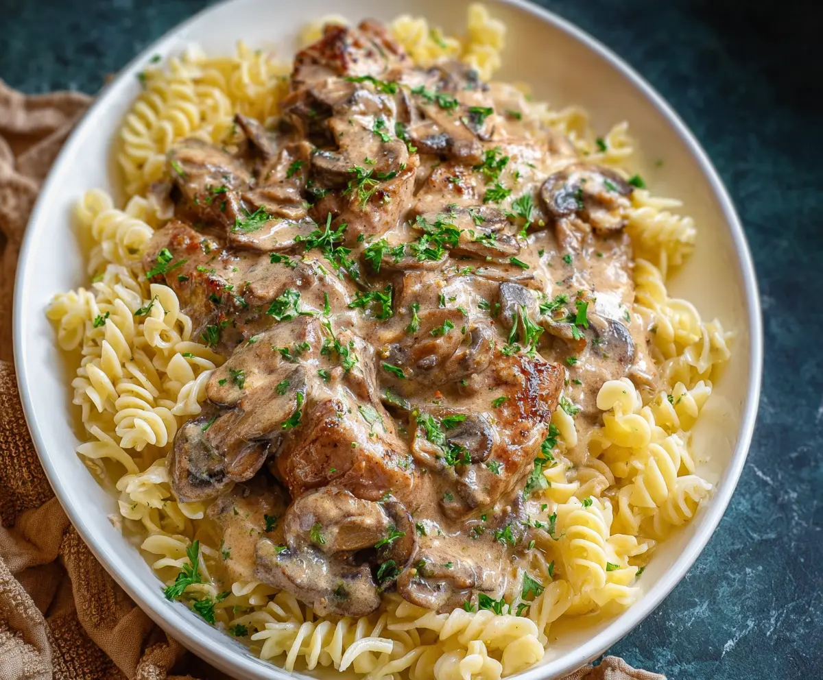 Creamy Mushroom Pork Tenderloin Pasta