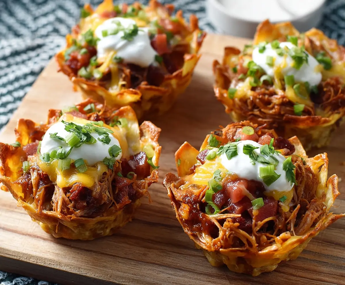 Easy Pulled Pork Nacho Cups