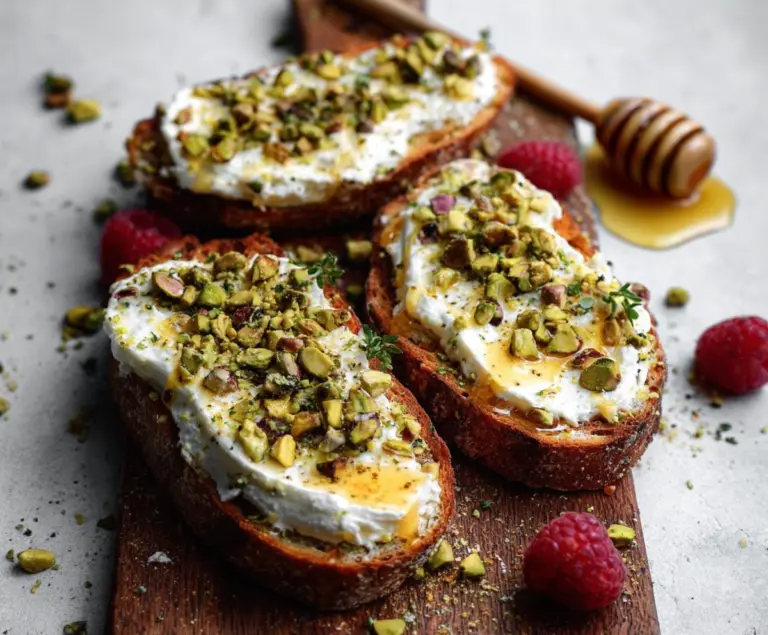 Raspberry Ricotta Toasts with Honey And Pistachios