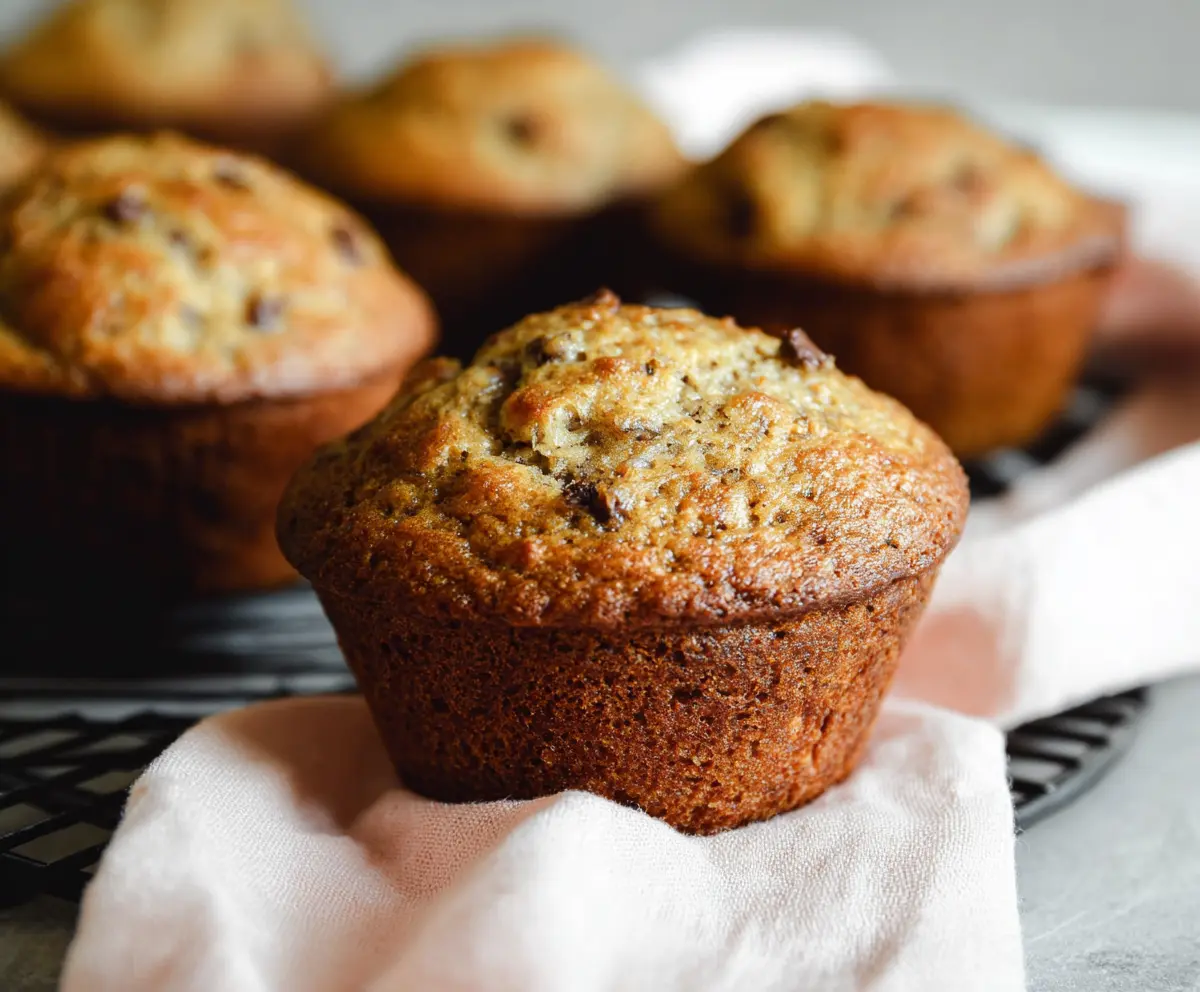 Delicious sourdough discard banana muffins fresh out of the oven, showcasing golden-brown tops and fluffy texture.
