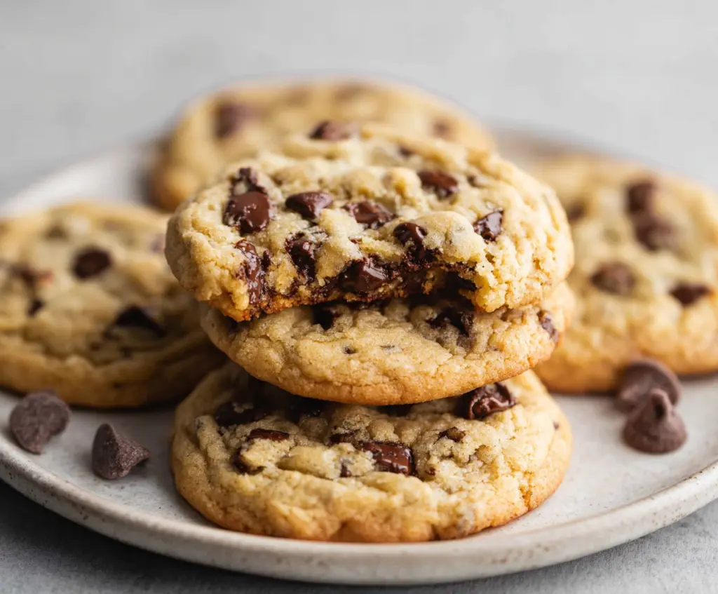 Delicious homemade sourdough discard chocolate chip cookies on a baking tray.