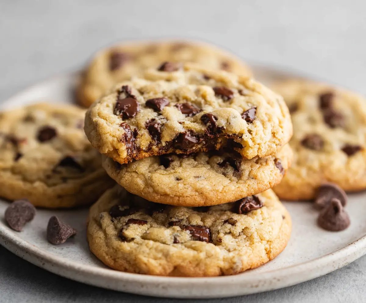 Delicious homemade sourdough discard chocolate chip cookies on a baking tray.