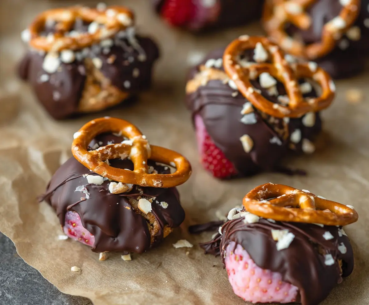 Easy Chocolate-Dipped Strawberry Pretzel Bites
