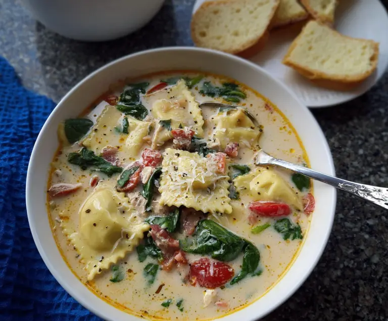 Creamy Tuscan Ravioli Soup