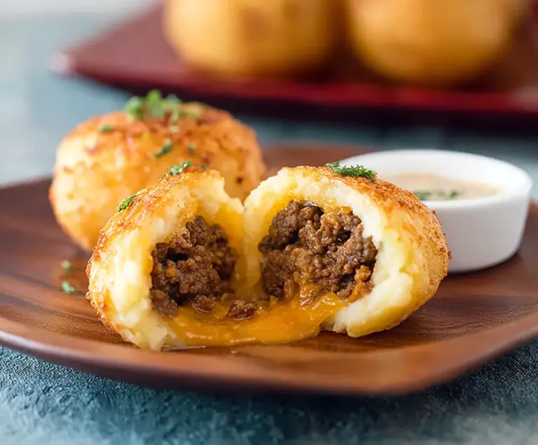 Crispy Mashed Potatoes Stuffed with Cheese and Beef